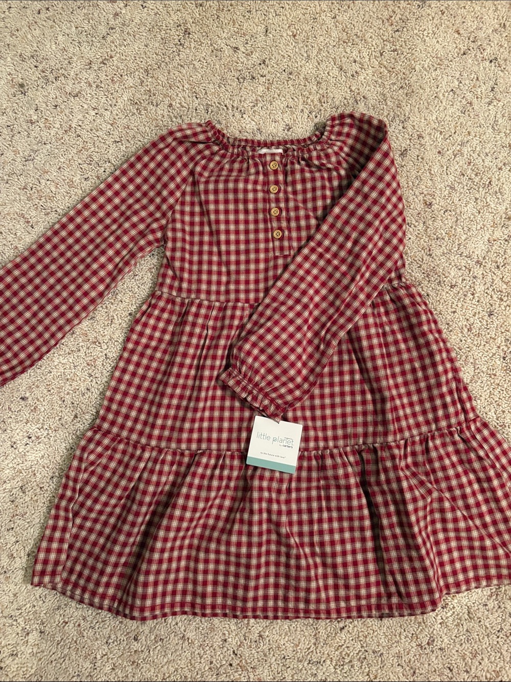 Carter's Red and Cream Plaid Tiered Long-Sleeve Dress